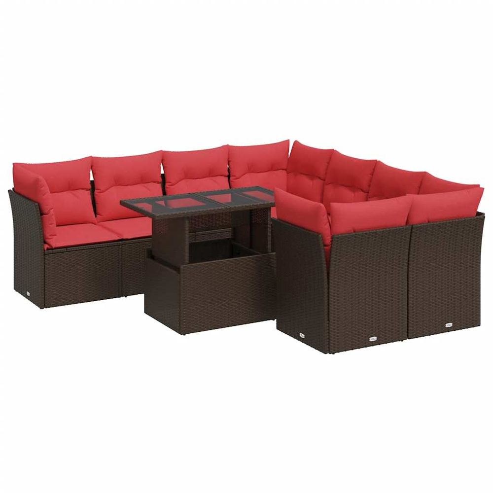 Salon de jardin avec coussins 9pcs marron résine tressée acacia