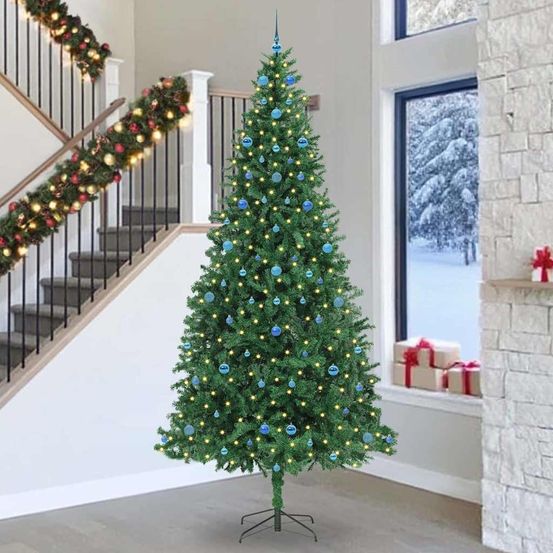 Grand sapin artificiel 300 cm dense en pvc, avec 300 led 8 modes et kit de 120 boules