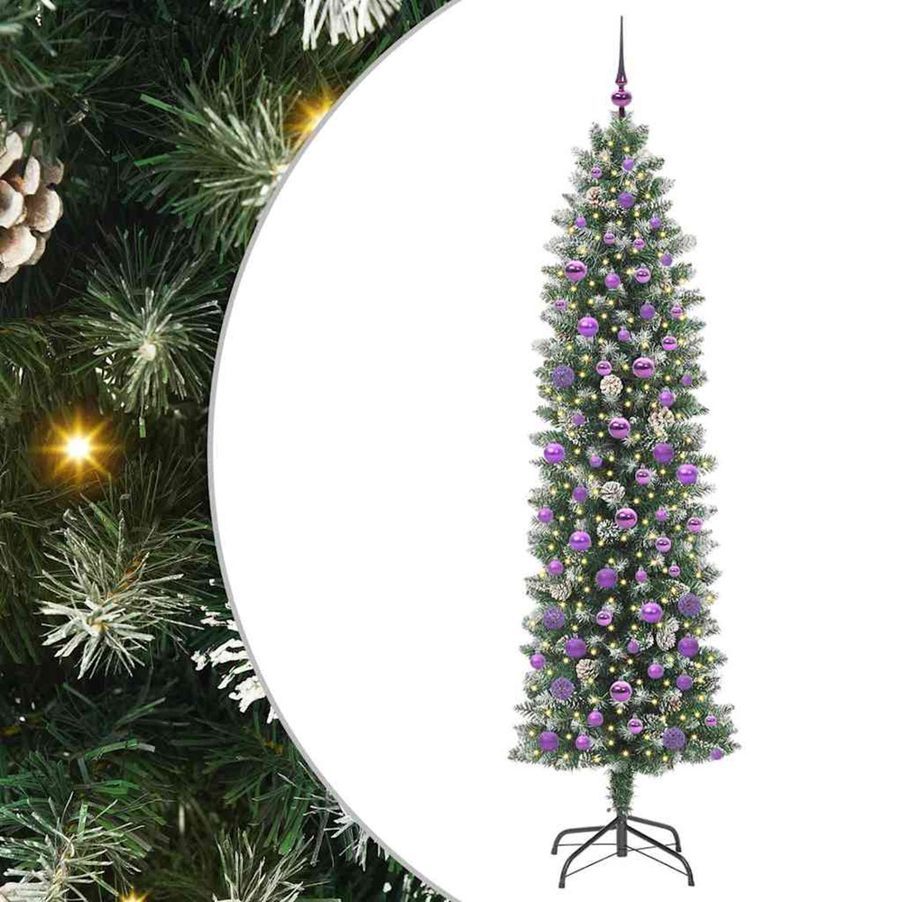 Arbre de noël artificiel slim avec 300 led vert et blanc 210 cm