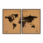 Carte du monde en liège - woody map natural world / 120 x 90 cm / noir / cadre noir