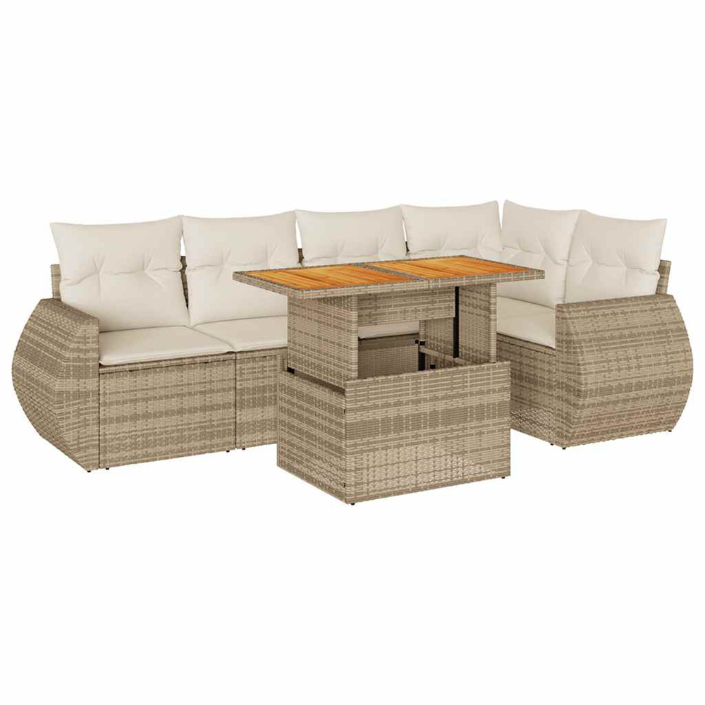 Salon de jardin avec coussins 6 pcs beige résine tressée
