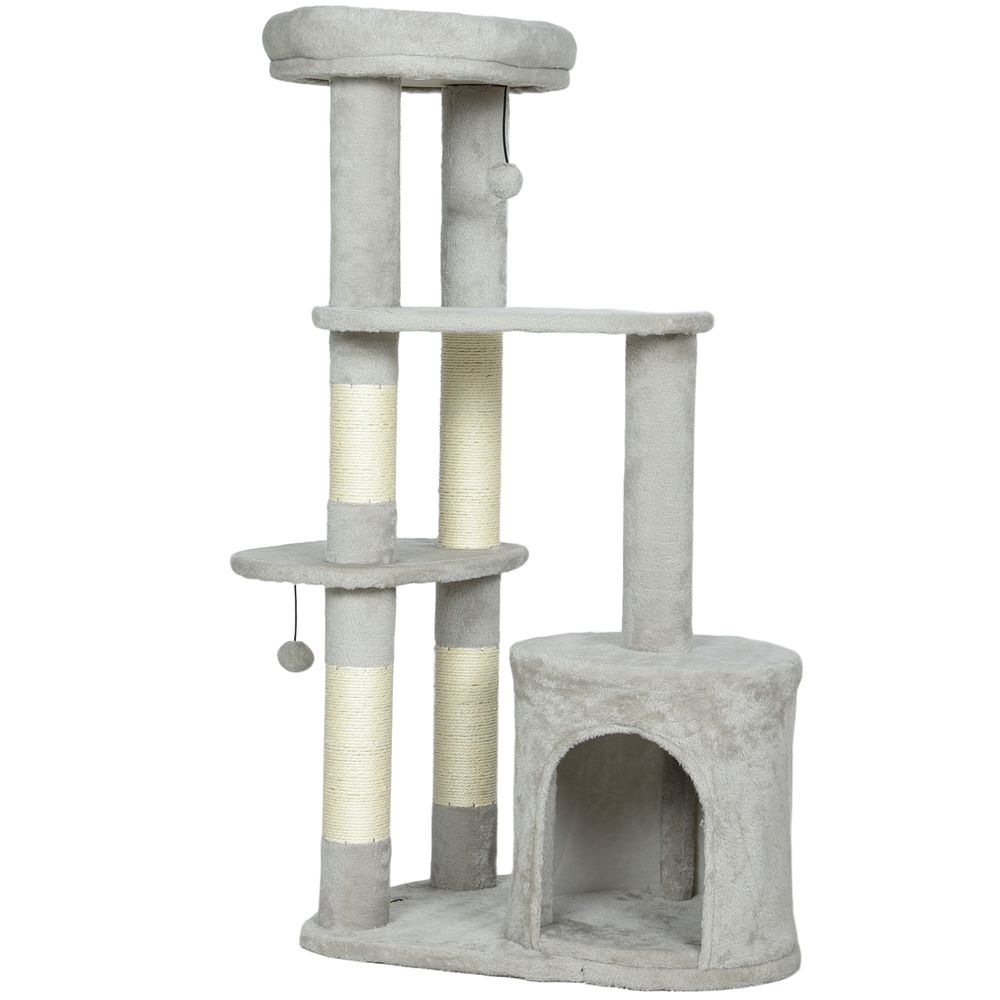 Arbre à chat compact bois pour chats intérieurs grimper reposer 114cm gris clair