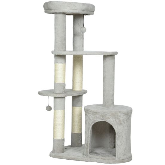 Arbre à chat compact bois pour chats intérieurs grimper reposer 114cm gris clair