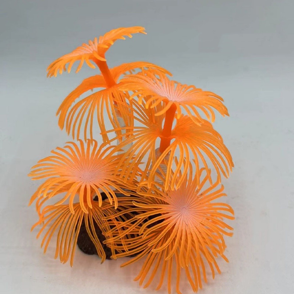 Décoration en corail doux simulé en silicone écologique pour aquarium orange