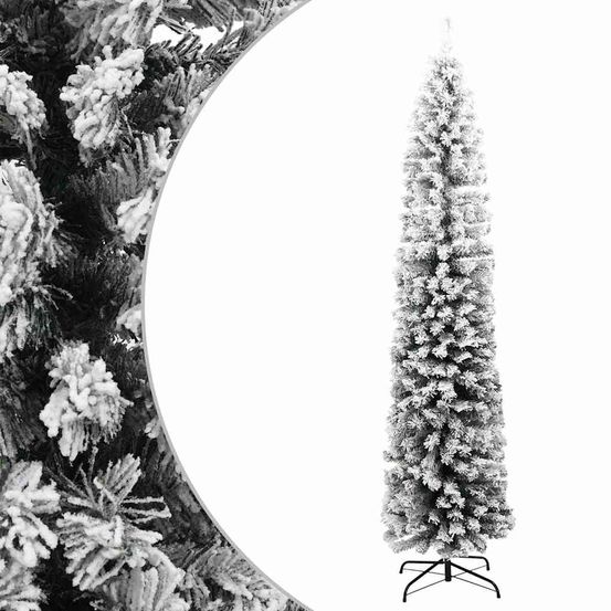 Sapin de noël artificiel mince effet neige 180 cm vert et blanc
