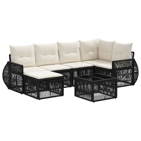 Ensemble de canapé de jardin 7 pc noir et blanc crème polyrotin