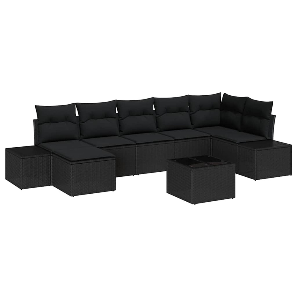 Ensemble de canapé de jardin avec coussin 7 pcs noir polyrotin
