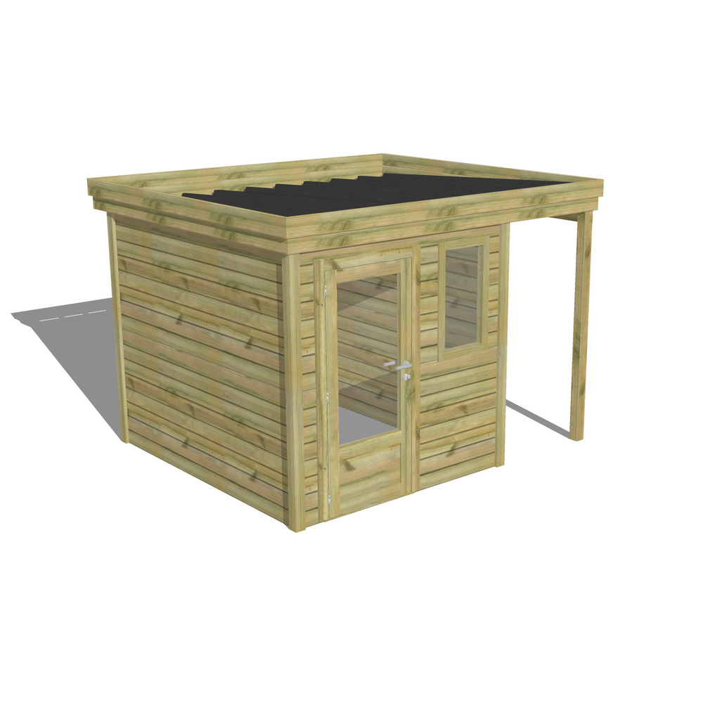 Abri de jardin bois pin traité autoclave 27mm - 3,14x2,64m / 8m2 - bac acier - abri français