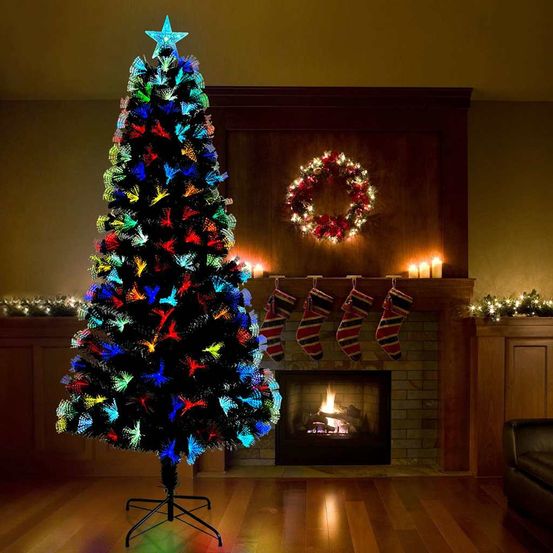 Sapin de noël artificiel en pvc avec led multicolores intégrées vert 240 cm