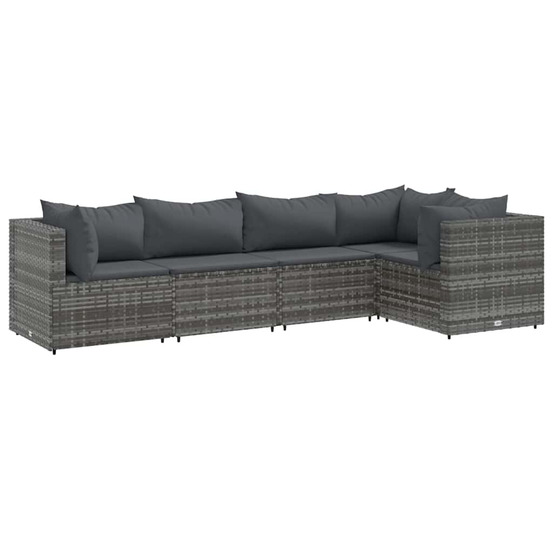 Salon de jardin 5 pcs avec coussins gris résine tressée