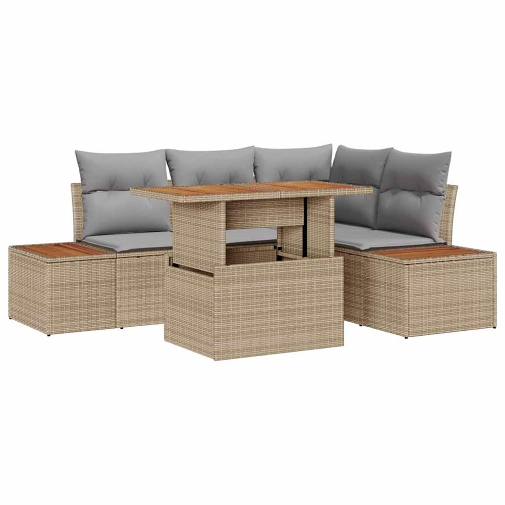 Ensemble de canapé de jardin 5 pc beige poly rotin