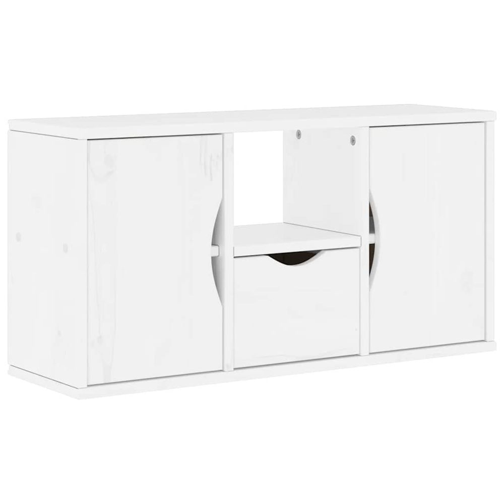 Meuble tv avec tiroir odda blanc 79x24x40 cm bois massif pin