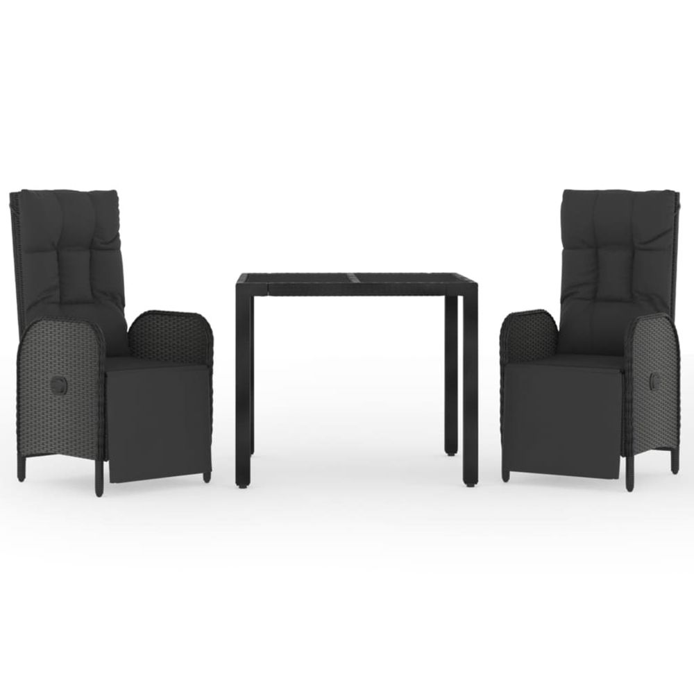 Ensemble à manger de jardin avec coussins 3 pcs noir