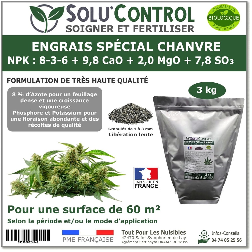 3 kg engrais special chanvre npk 8 3 6 stimule une croissance vigoureuse et un developpement harmonieux du chanvre uab