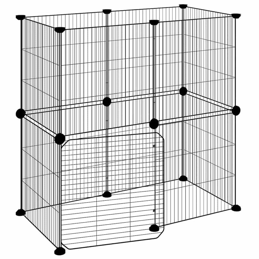 Cage animaux de compagnie à 12 panneaux et porte noir 70x35x70 cm