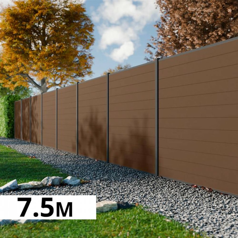 Kit clôture bois composite bronze 7,5x1,8m rio - poteaux en aluminium gris - brise vue - palissade