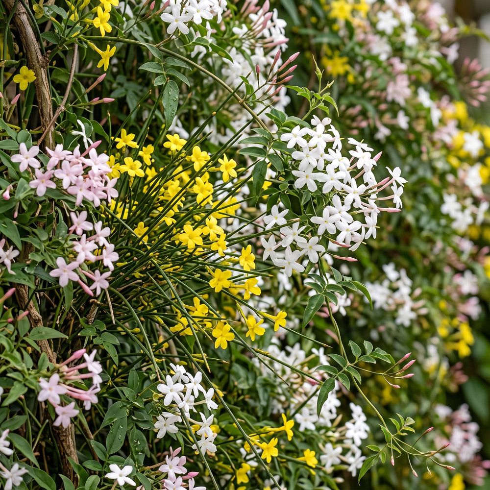 Jasmin grimpant tricolore en mélange de couleurs - grimpantes fleuries - plante d'extérieur - lot de 12