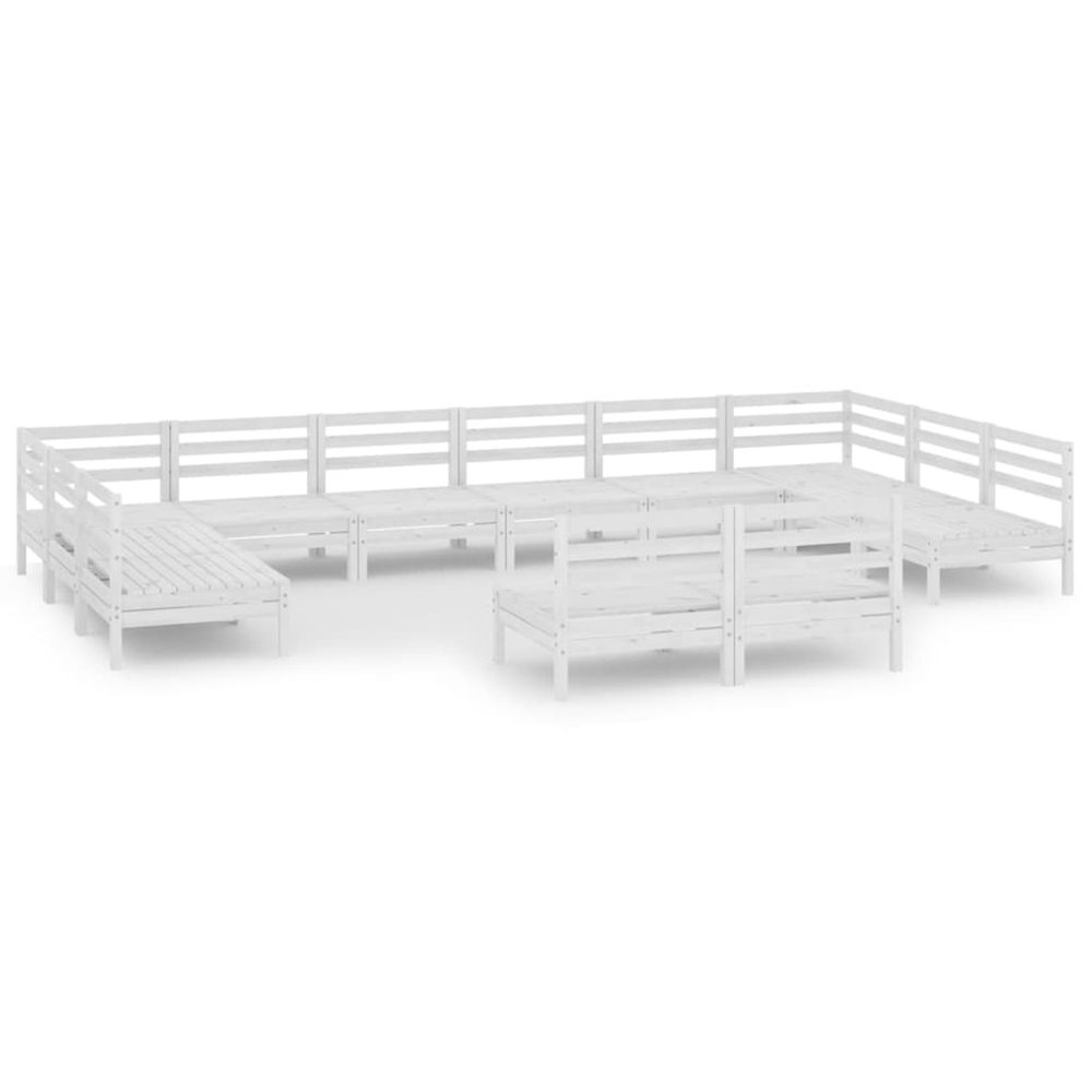 Salon de jardin 12 pcs blanc bois de pin massif