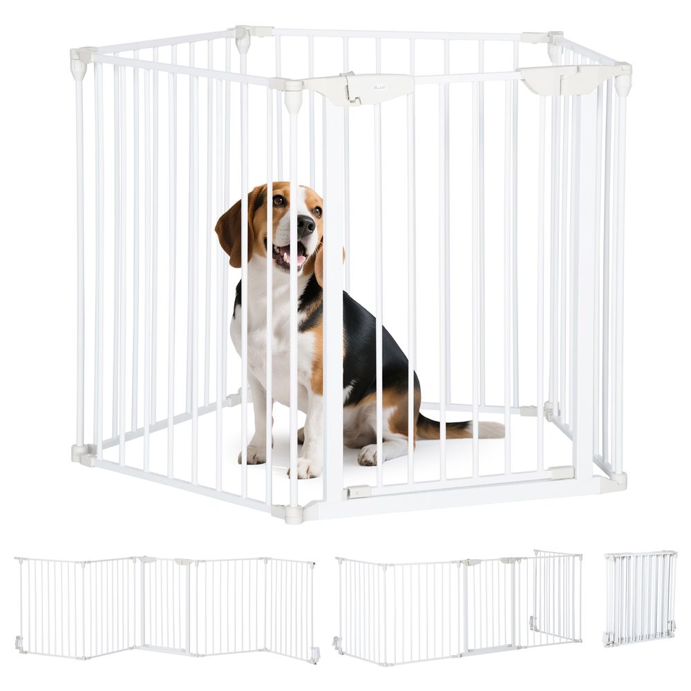 Barrière sécurité chien métal intérieur enclos modulable pliable 300x74cm blanc