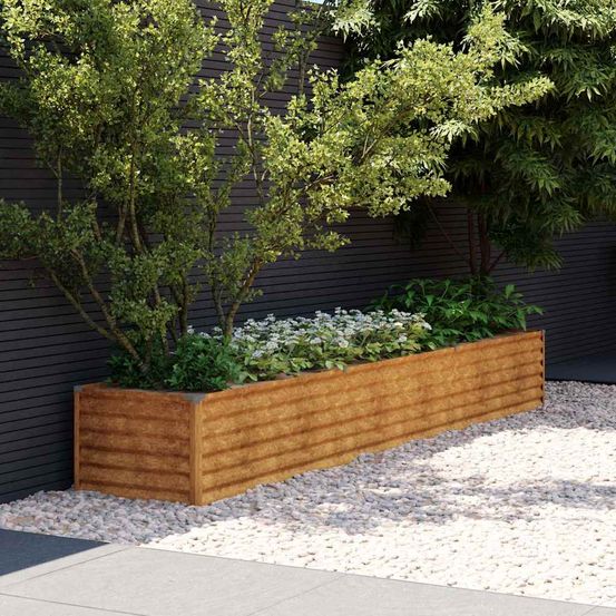 Jardinière acier corten effet rouillé 291x50x36cm pour jardin design