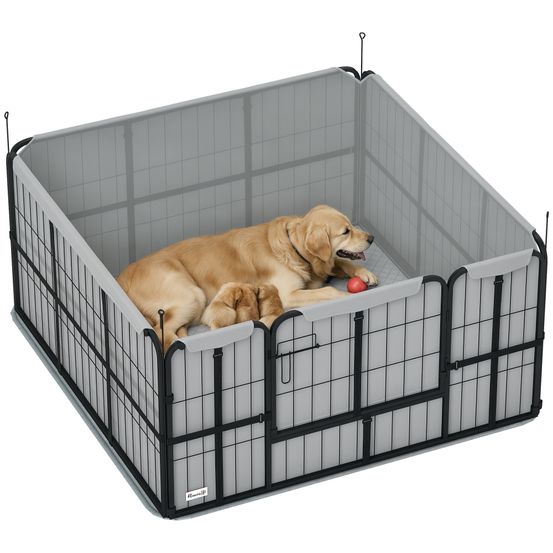 Caisse mise bas chien acier intérieur évolutif tapis lavable 122x122cm noir