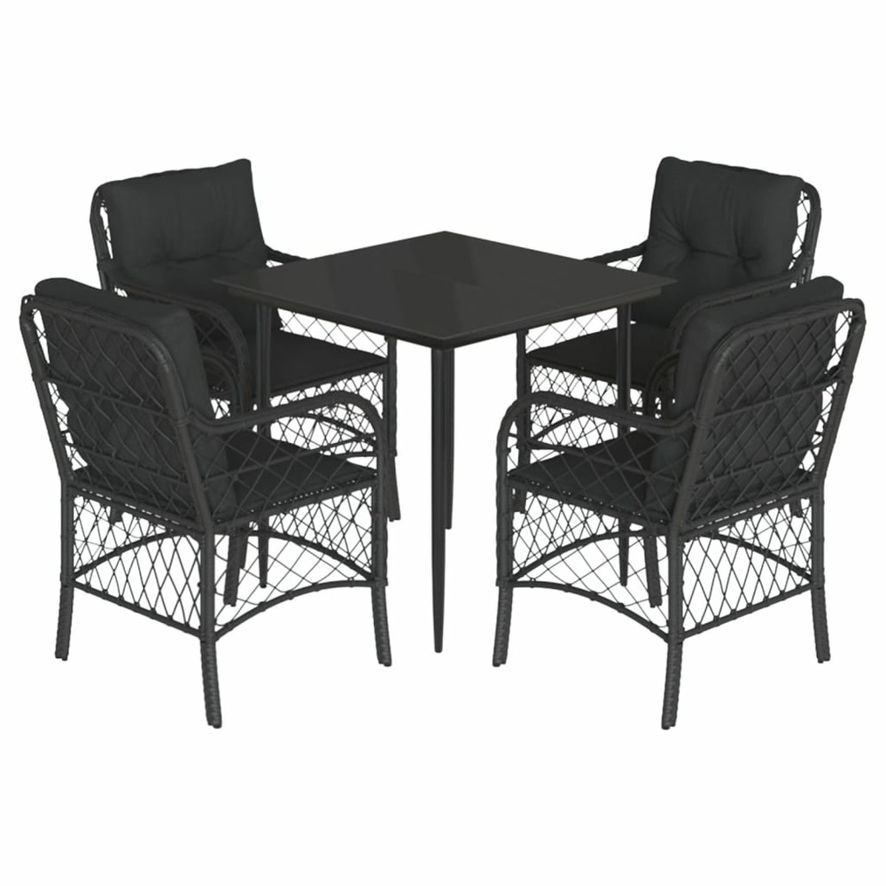 Ensemble à manger de jardin coussins 5pcs noir résine tressée