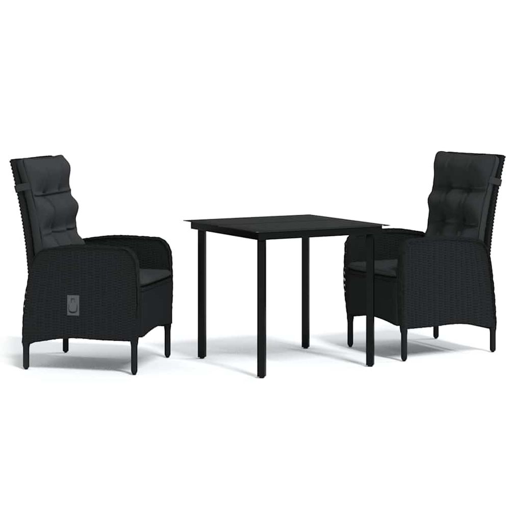 Ensemble à manger de jardin avec coussins 3 pcs noir