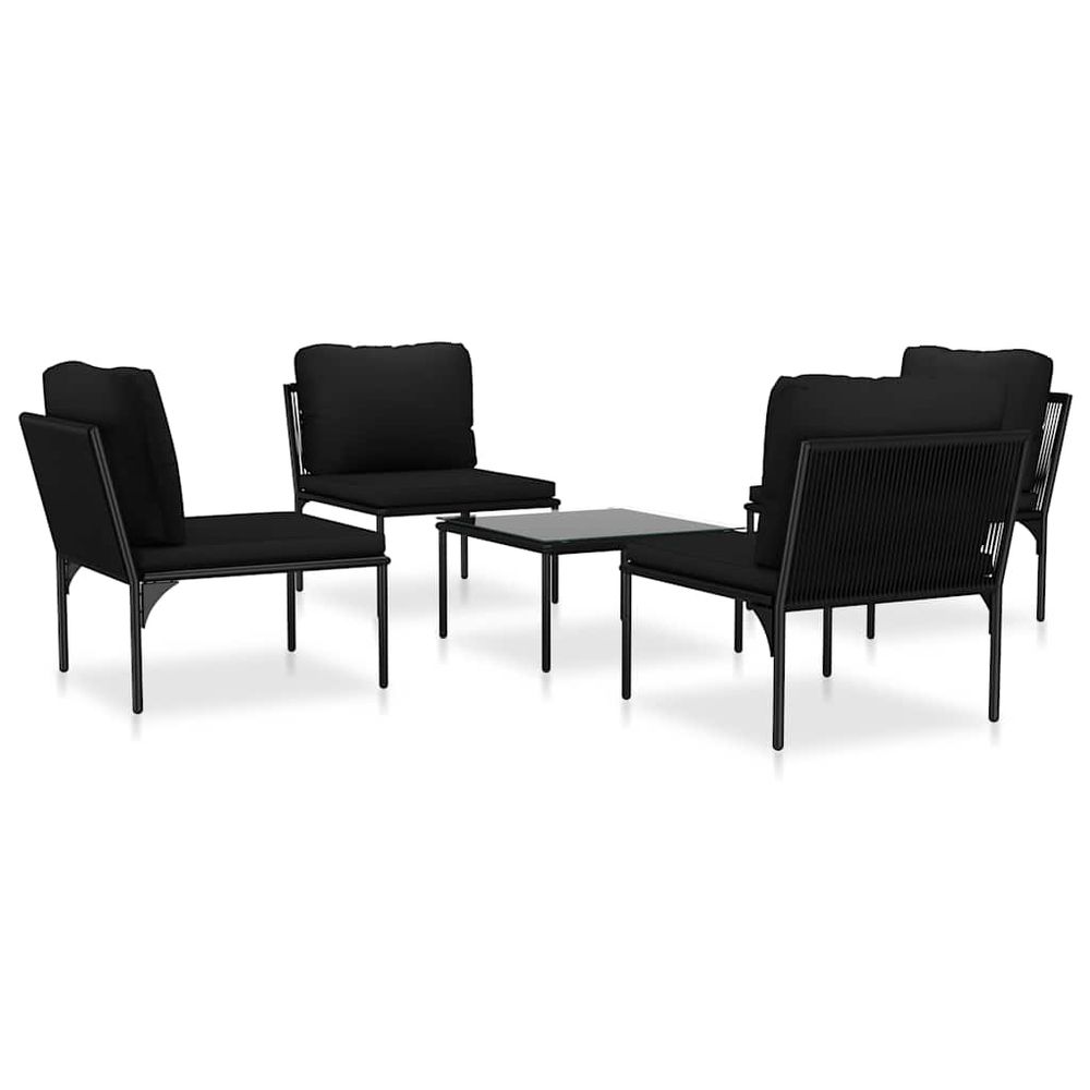 Salon de jardin 5 pcs avec coussins noir pvc