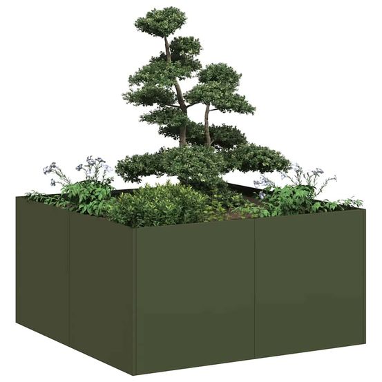 Jardinière carrée acier potager surélevé vert olive 80x80 cm