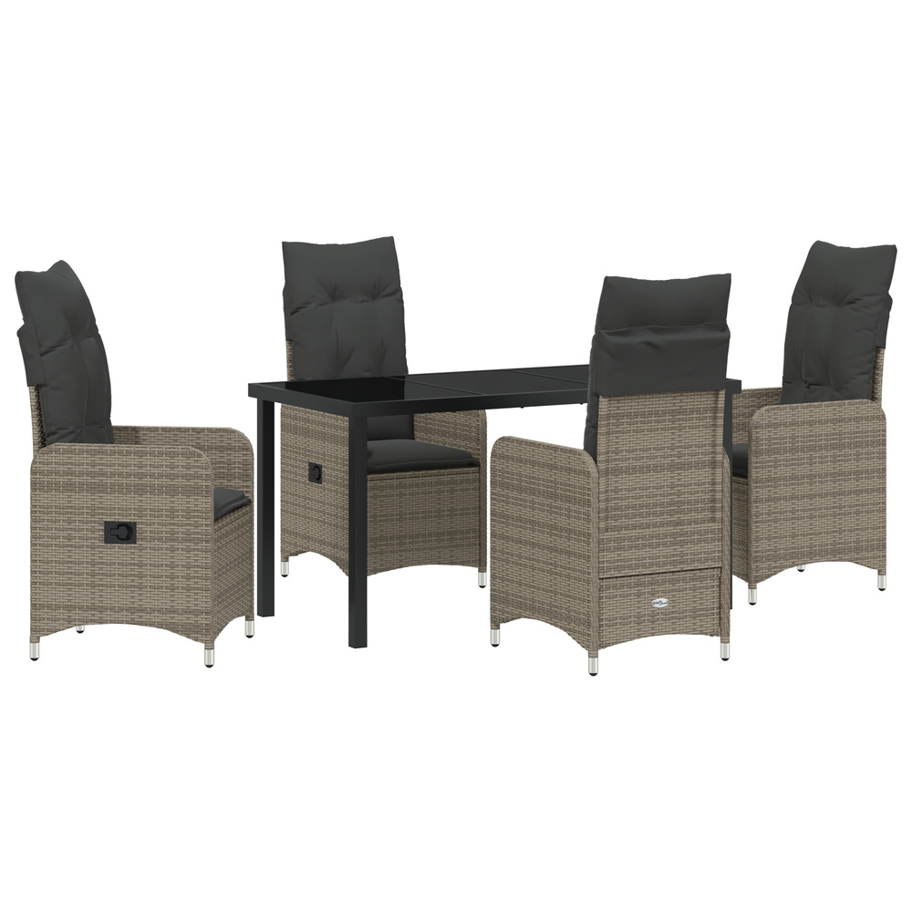 Ensemble de salle à manger de jardin 5 pièces avec coussins en rotin poli gris