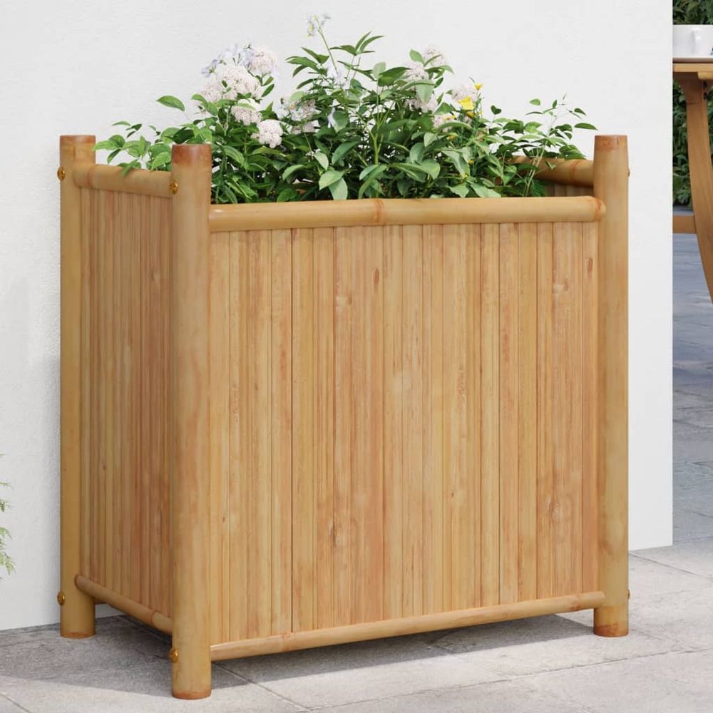 Bac à fleurs en bambou surélevé pour jardin et balcon 50x50 cm