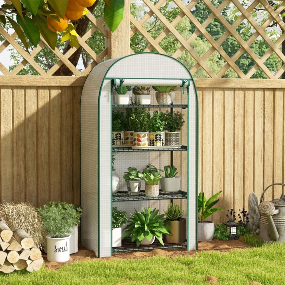Serre de balcon en pe anti-uv 80 x 50 x 160 cm blanche 4 étagères porte enroulable - comfortxl outdoor living