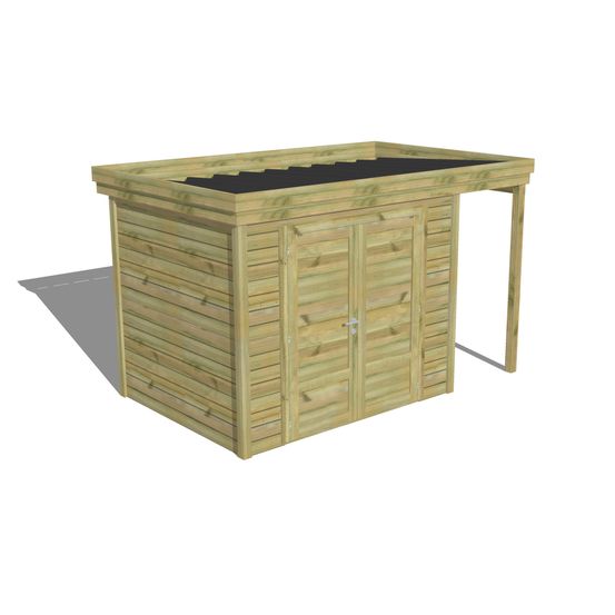 Abri de jardin bois pin traité autoclave 27mm - 3,64x2,14m / 8m2 - bac acier - abri français