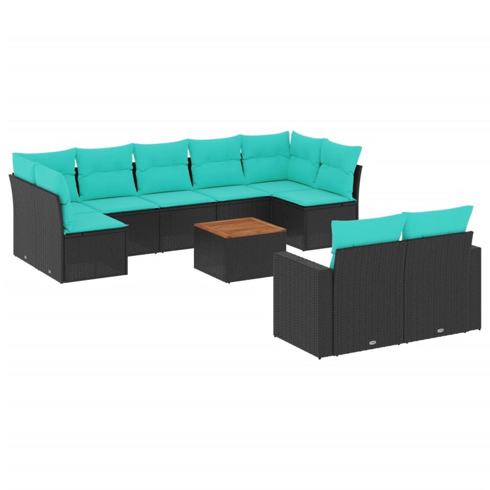 Salon de jardin 10 pcs avec coussins noir résine tressée