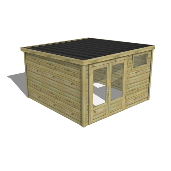 Abri de jardin bois pin traité autoclave 27mm - essentiel - 3,44x3,44m / 12m2 - bac acier - abri français