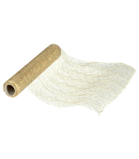 Chemin de table maillage or et métallique 28 x 400 cm