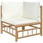 Canapé d'angle de jardin avec coussins blanc crème bambou