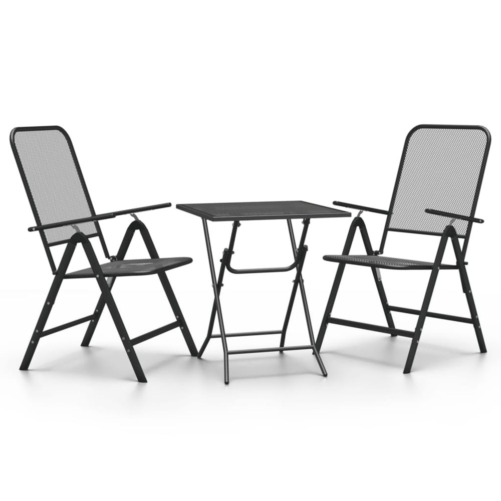 Ensemble à manger de jardin 3 pcs maille métal anthracite