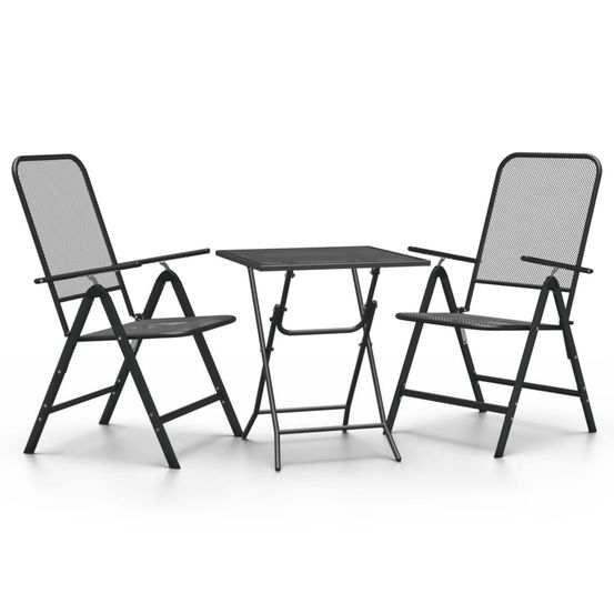 Ensemble à manger de jardin 3 pcs maille métal anthracite