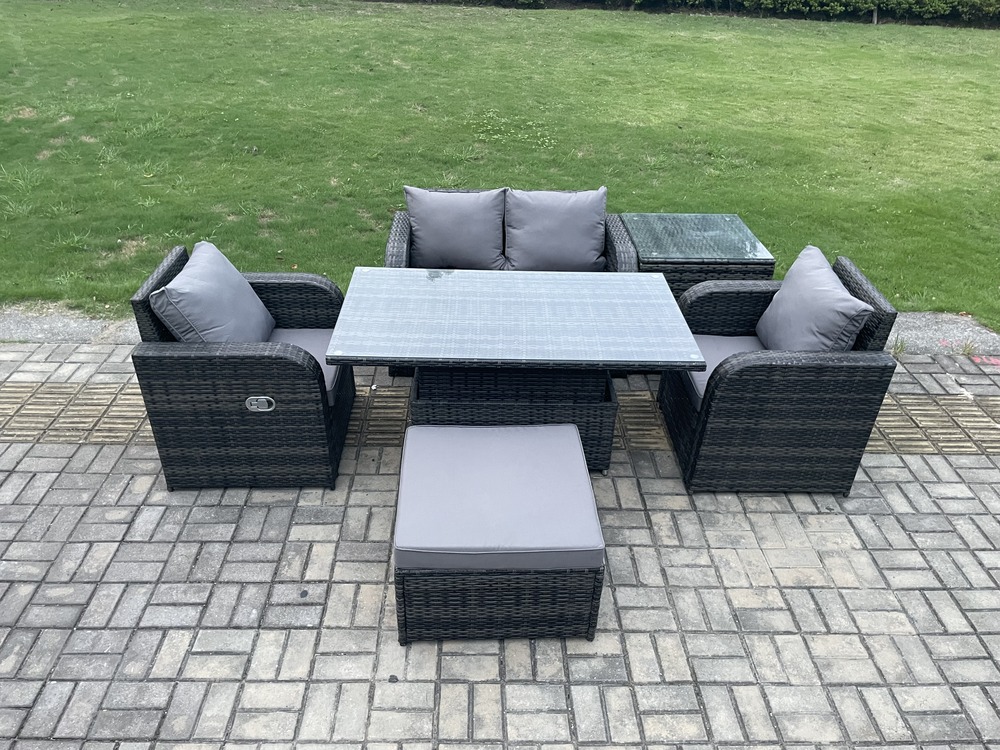 Pe rotin extérieur meubles de jardin ensemble hauteur réglable salle à manger table élévatrice amour canapé avec table