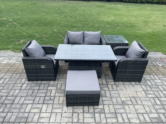 Pe rotin extérieur meubles de jardin ensemble hauteur réglable salle à manger table élévatrice amour canapé avec table