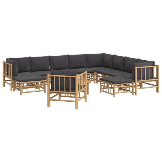 Salon de jardin meuble d'extérieur ensemble de mobilier 12 pièces avec coussins gris foncé bambou
