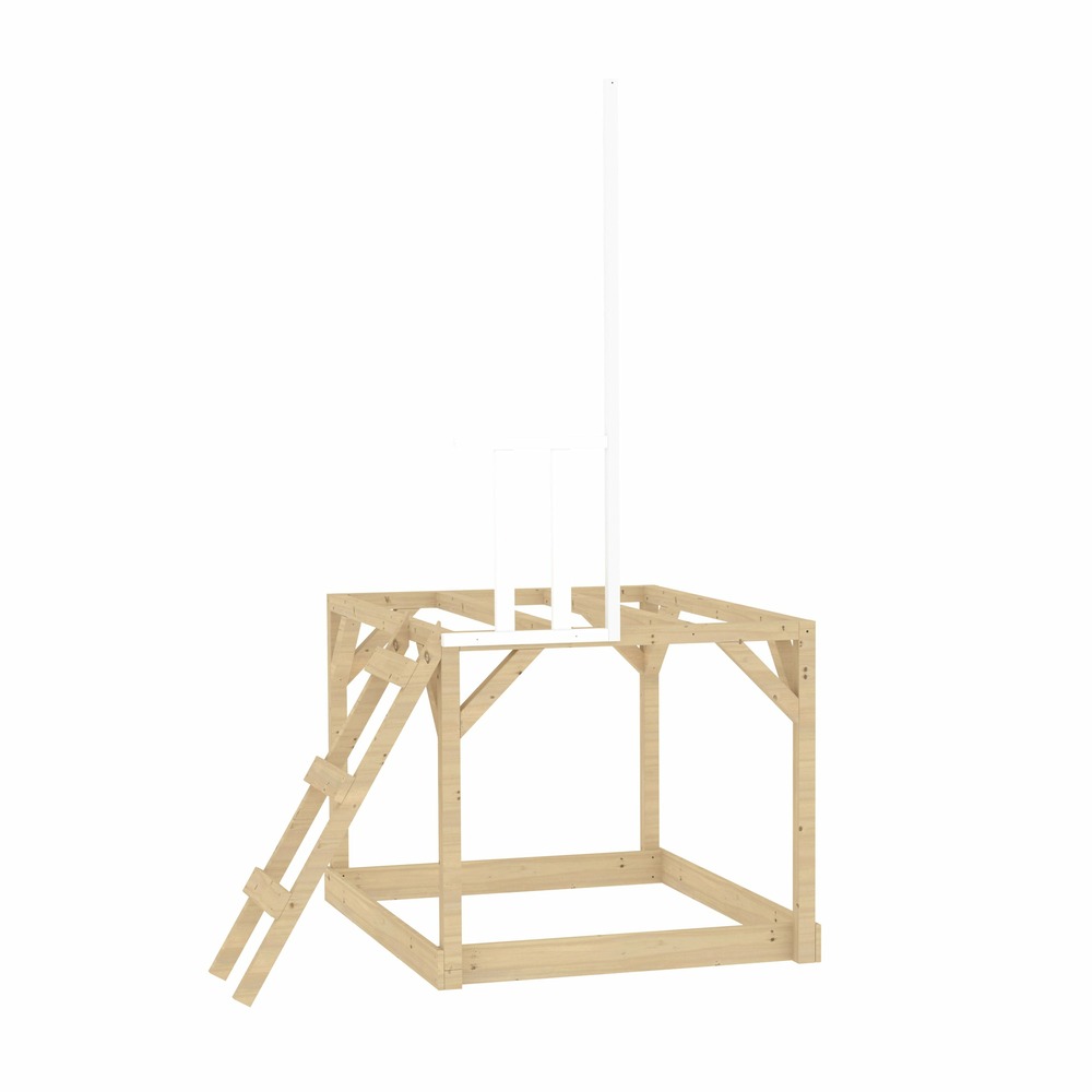 Plateforme pilotis avec balcon blanc pour maisonnette modulable en bois FSC®