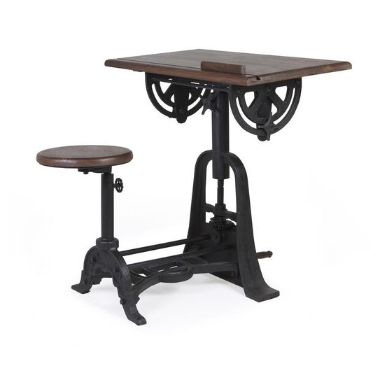 Bureau et tabouret bois marron - quinquenelle décoration d'autrefois
