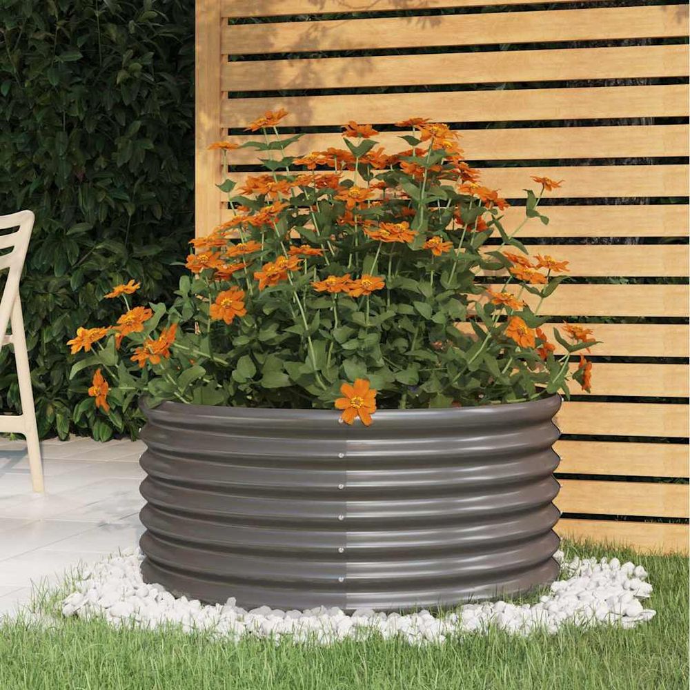 Jardinière ronde acier galvanisé pour jardin terrasse potager 80x36 cm gris
