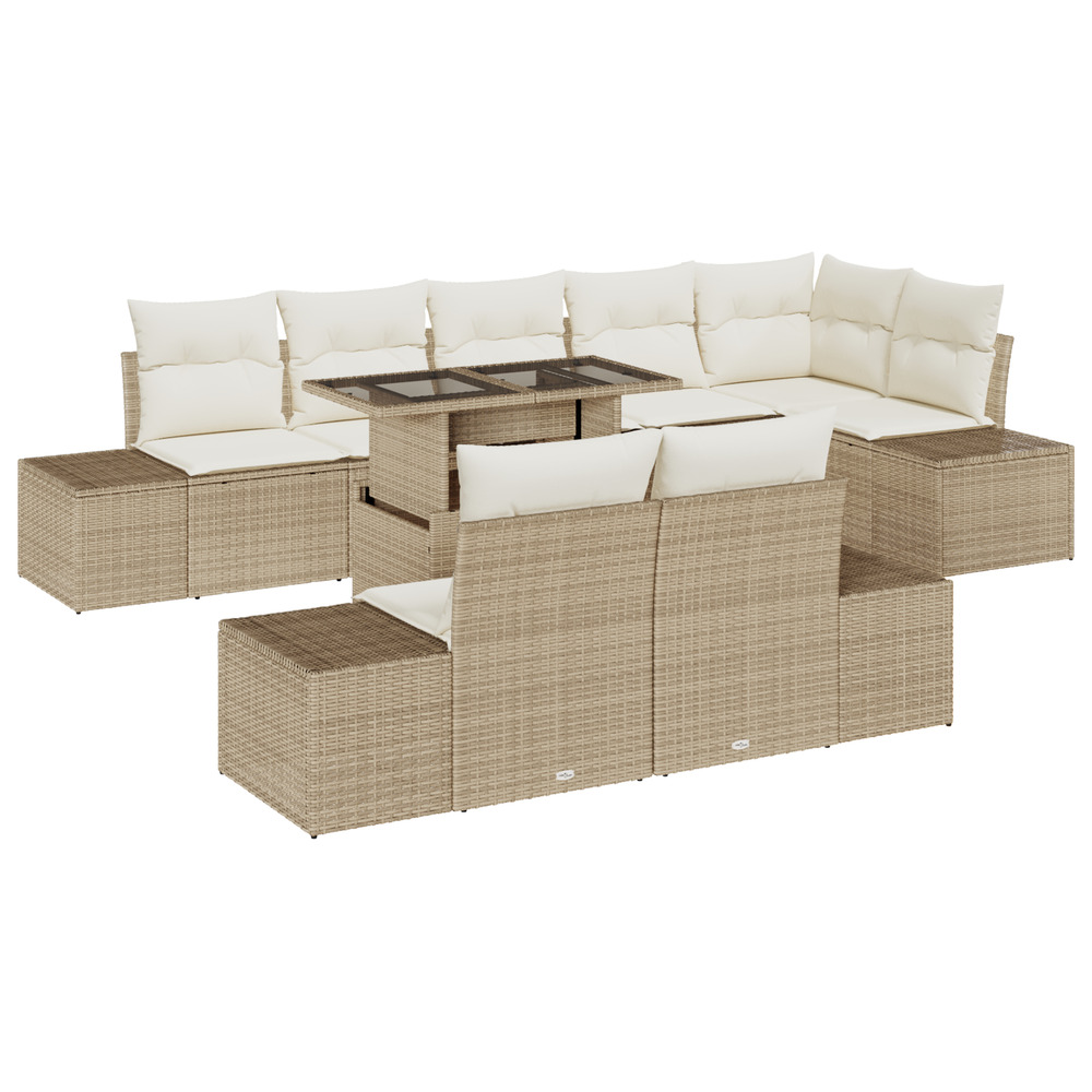 Ensemble de canapé de jardin de 9 pièces avec coussins en poly rattan beige