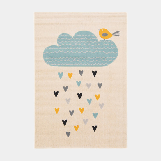 Tapis chambre d'enfant - petits cœurs - beige et motifs colorés - 160 x 230 cm