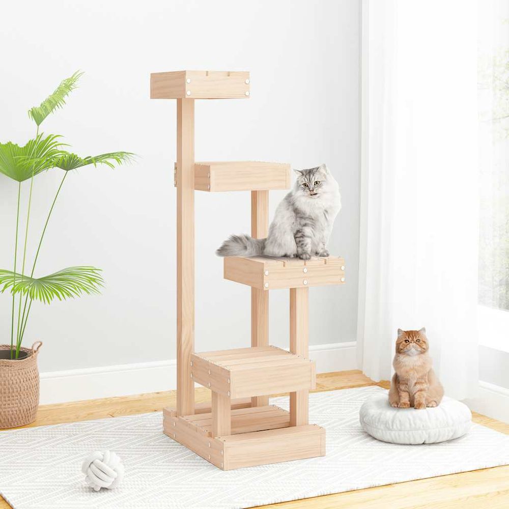 Arbre à chat en bois de pin massif avec 4 plateformes pour intérieur 103 cm