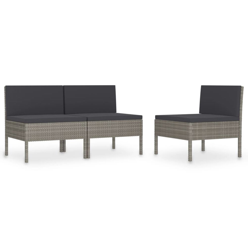 Chaises de jardin lot de 3 avec coussins résine tressée gris