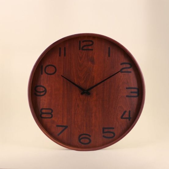 Horloge ronde vitrée en bois foncé 55cm